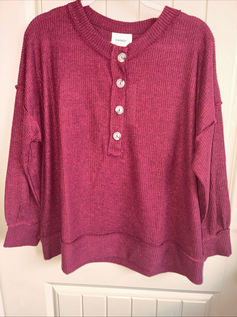 ANDREE BY UNIT Long Sleeve Henley Pullover Sweater in Berry Pink